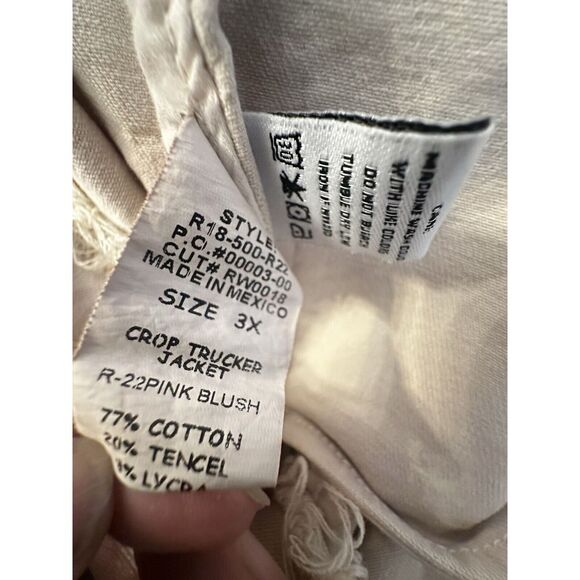 Rebel Wilson Jacket Moto Trucker Raw Fray Hem Women Sz 3X Cream Ivory Jean Style - Picture 8 of 11